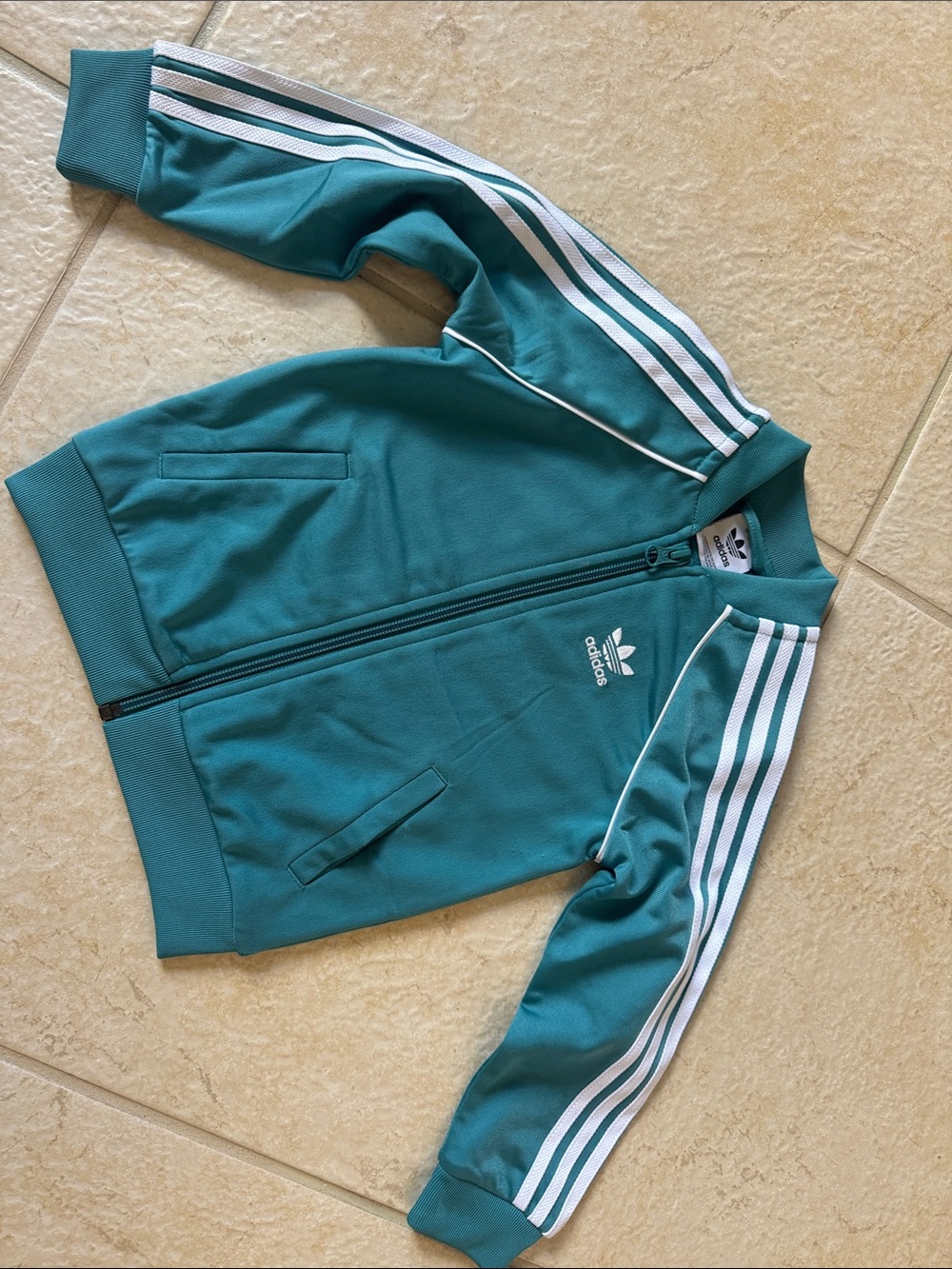 adidas Teal Kids Track Jacket with White 3-Stripes